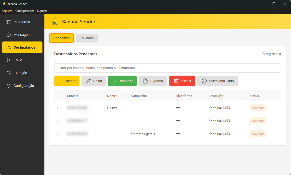 Tela 3 - Banana Sender